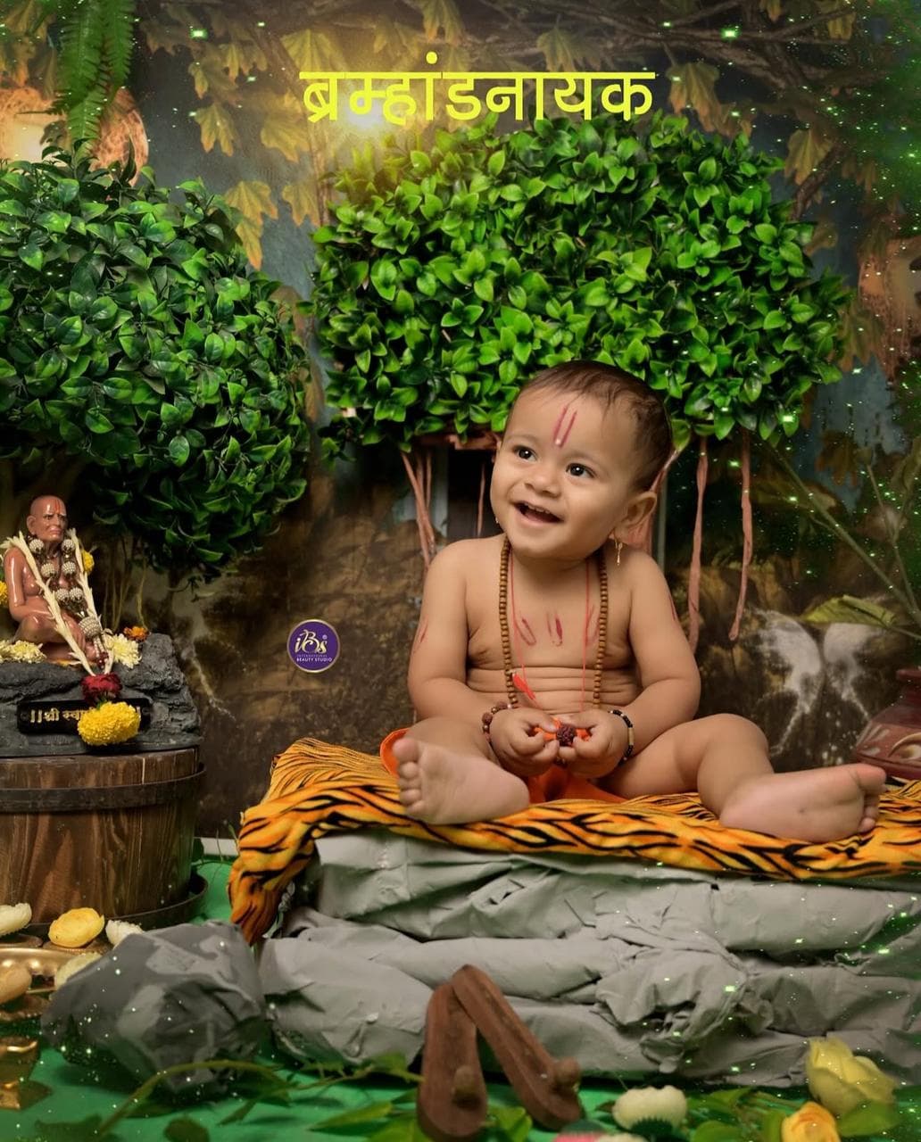 Toddler portrait with warm birthday theme styling at IBS Baby Photoshoot studio in Karvenagar, Pune