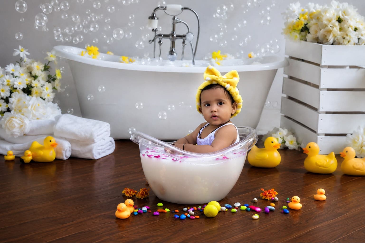 Cake smash birthday photoshoot with playful studio styling at IBS Baby Photoshoot studio in Karvenagar, Pune