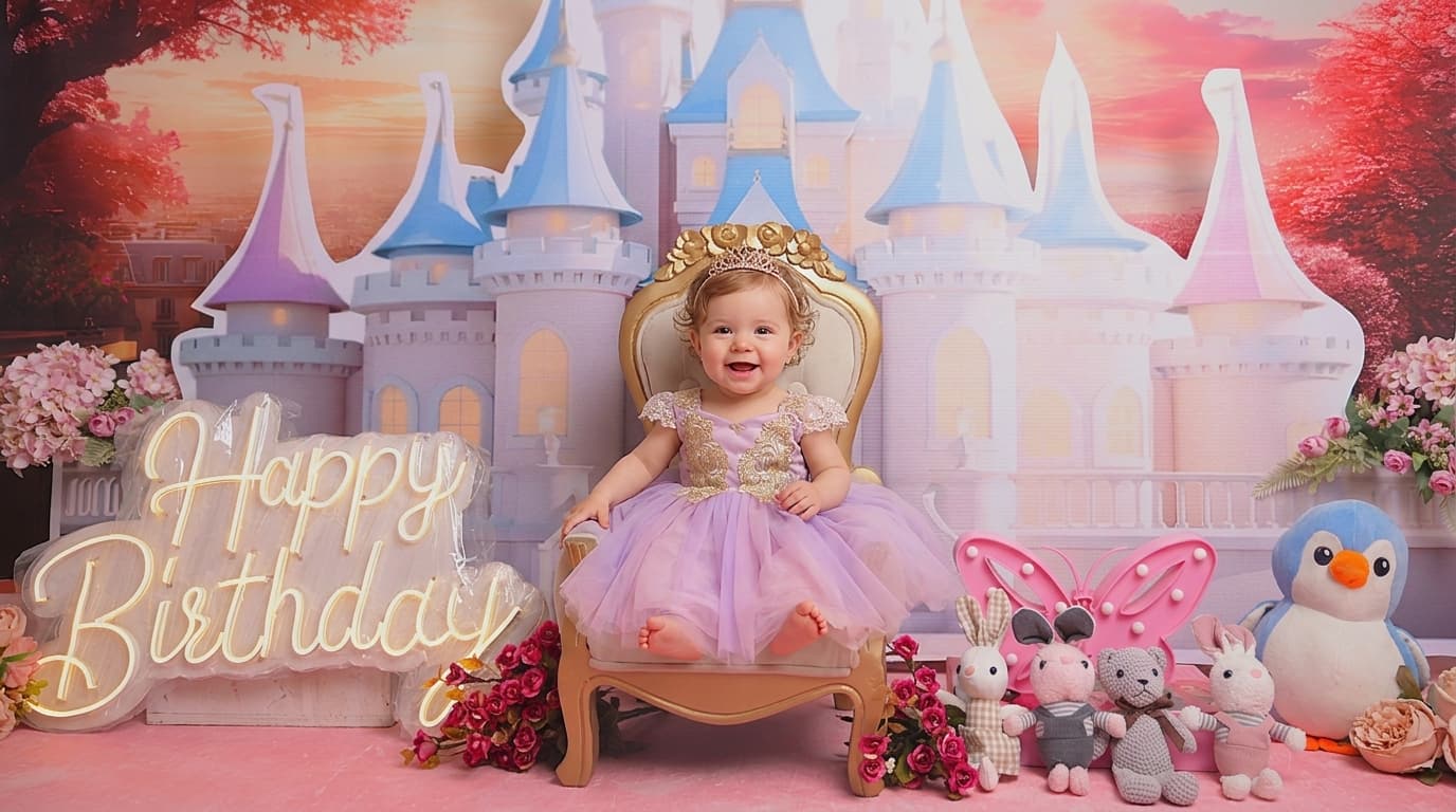 First birthday baby photoshoot with themed backdrop at IBS Baby Photoshoot studio in Karvenagar, Pune