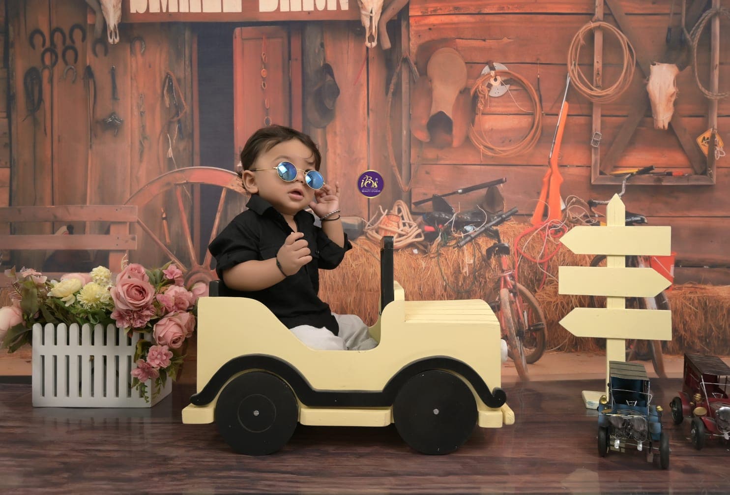 Milestone portrait with baby-safe studio props at IBS Baby Photoshoot studio in Karvenagar, Pune