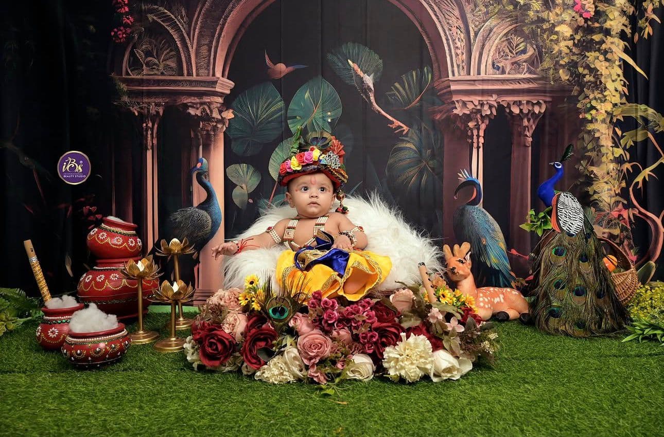 Baby portrait with warm studio lighting and theme decor at IBS Baby Photoshoot studio in Karvenagar, Pune